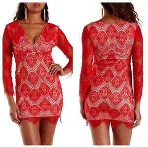 Red lace bodycon dress